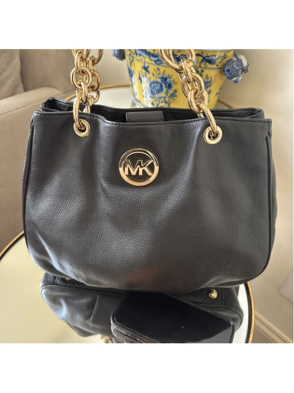 Michael Kors Fulton Black Pebbled Leather Tote Hobo Shoulder Bag Crossbody Nwot